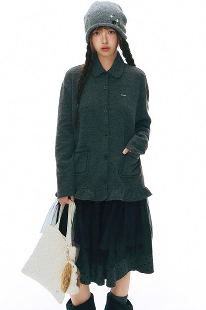 Ruffled Knitted Gray Texture Top