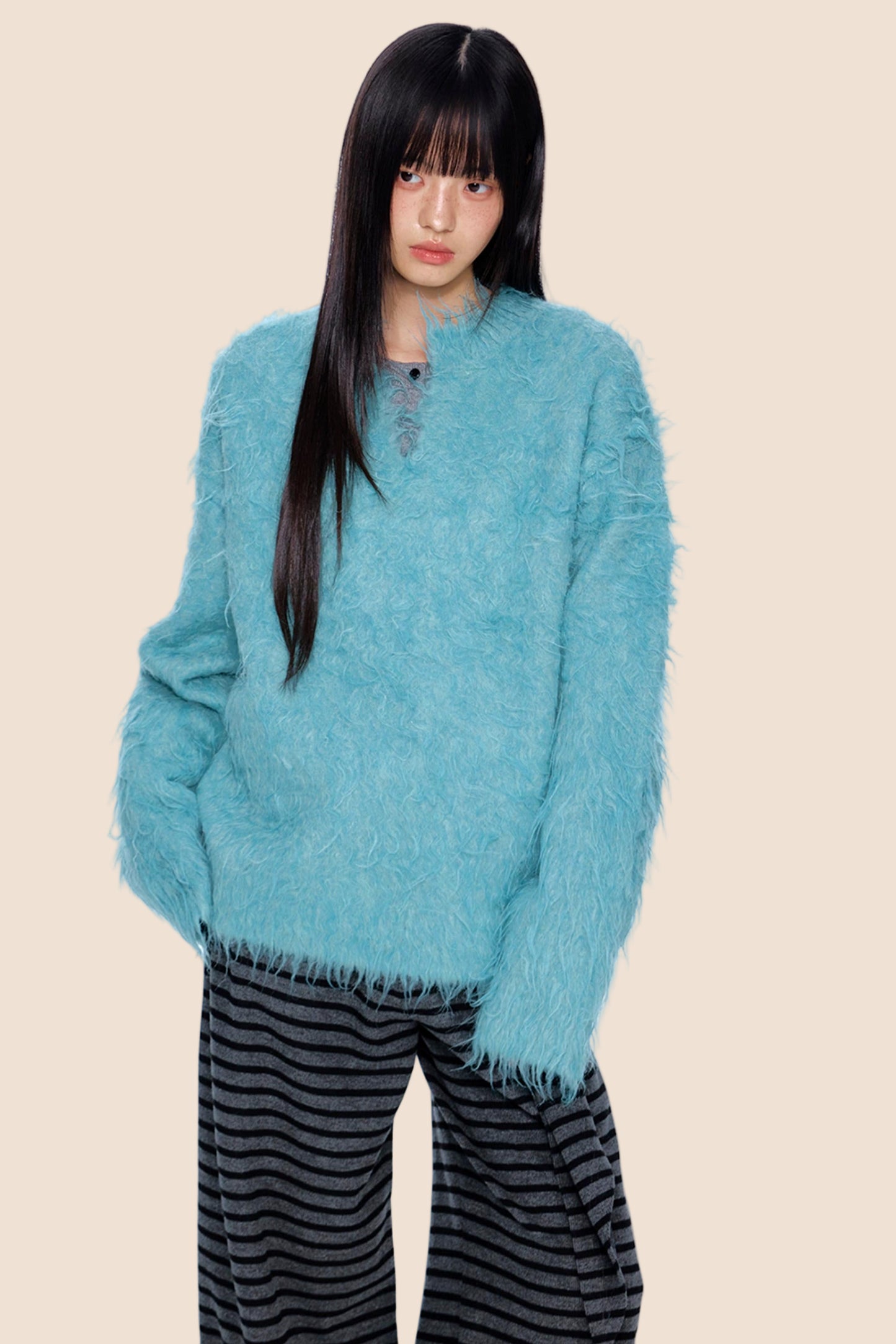 Imitation Mink Velvet V-Neck Sweater