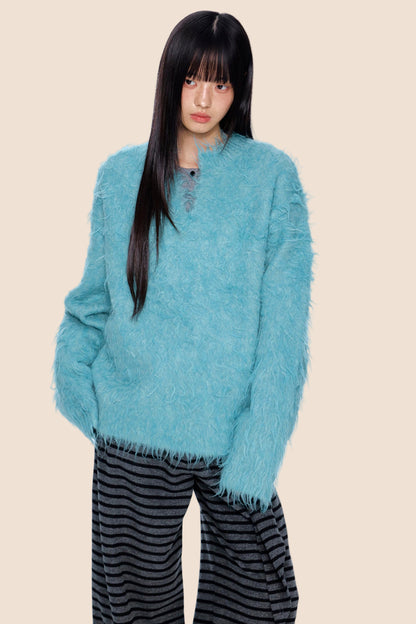 Imitation Mink Velvet V-Neck Sweater