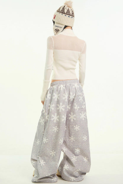 Gray Snowflake Wide-Leg Pants