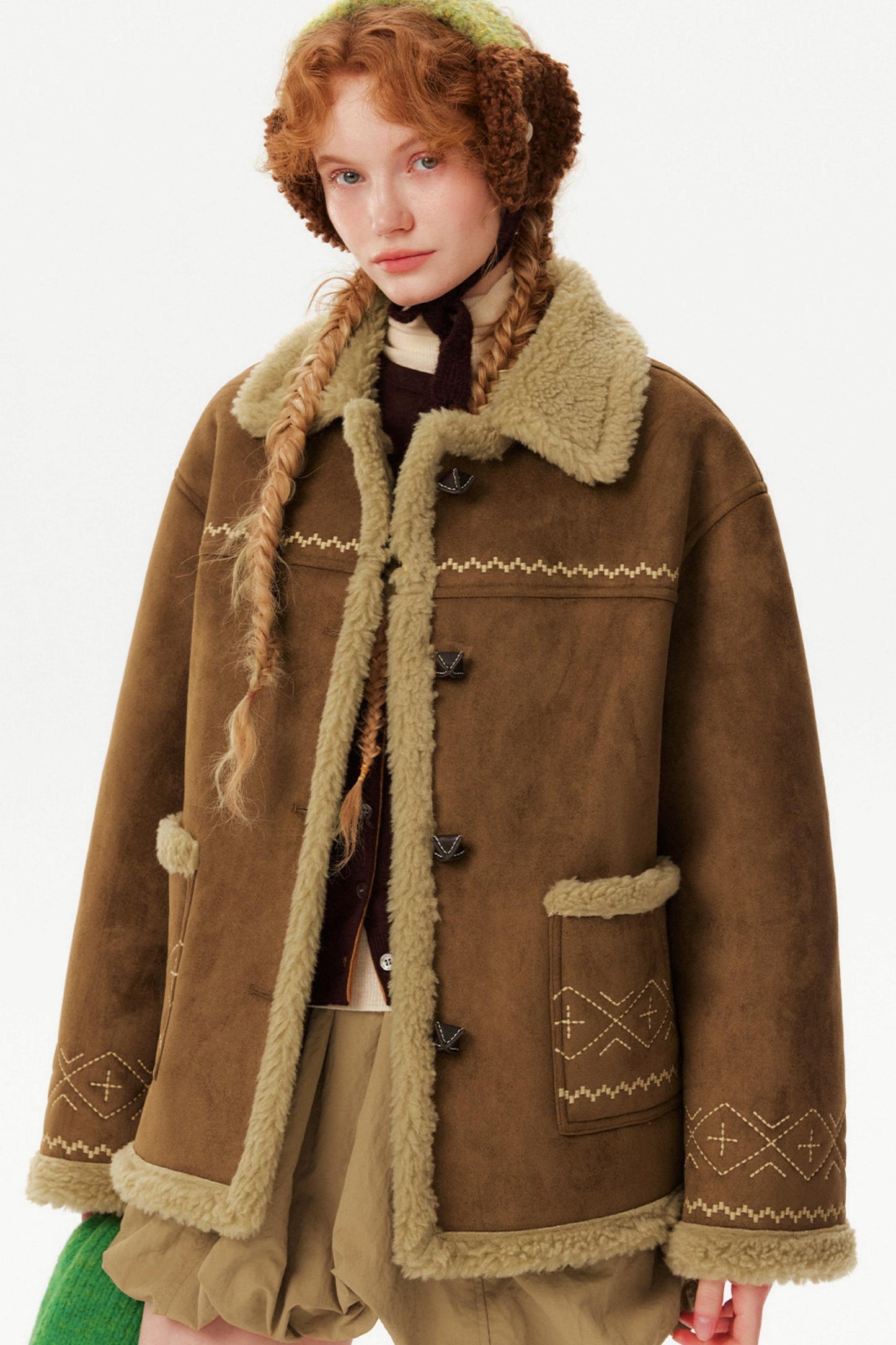 Retro Suede Embroidered Wool Jacket