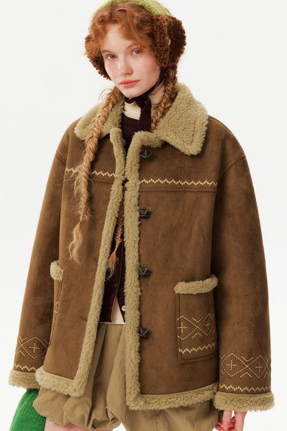 Retro Suede Embroidered Wool Jacket