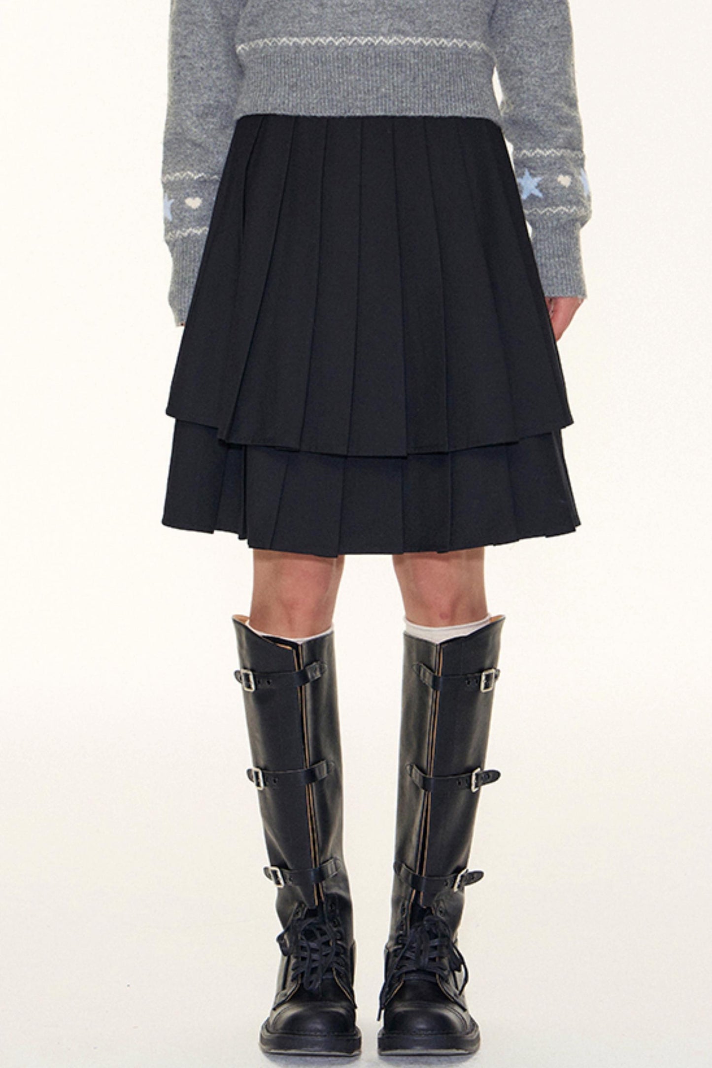 Double-Layer Pleated Skirt