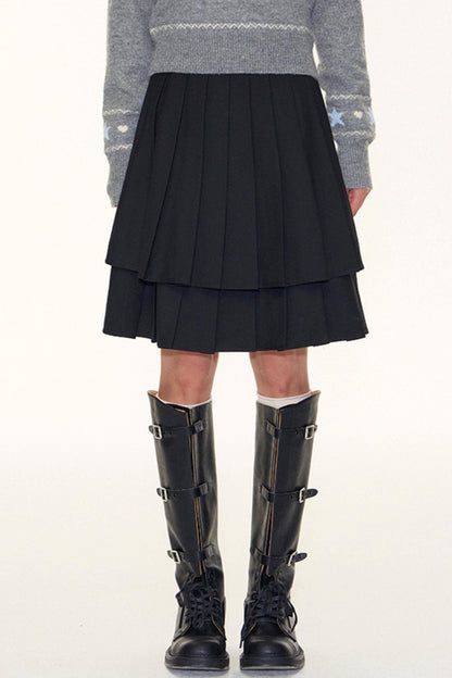 Double-Layer Pleated Skirt