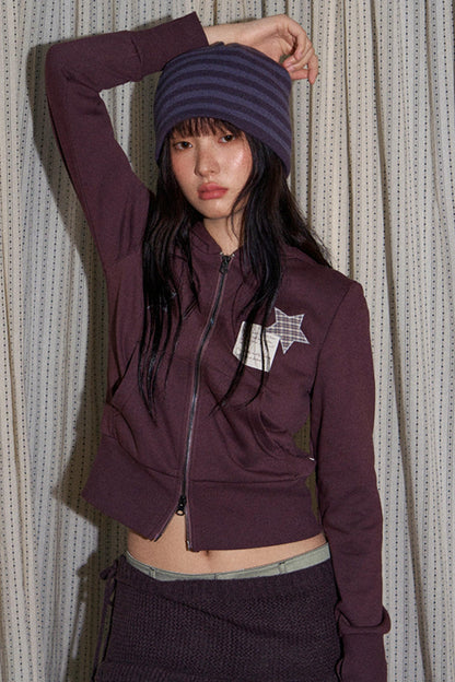 Star Patch Embroidered Hooded Cardigan Set-Up