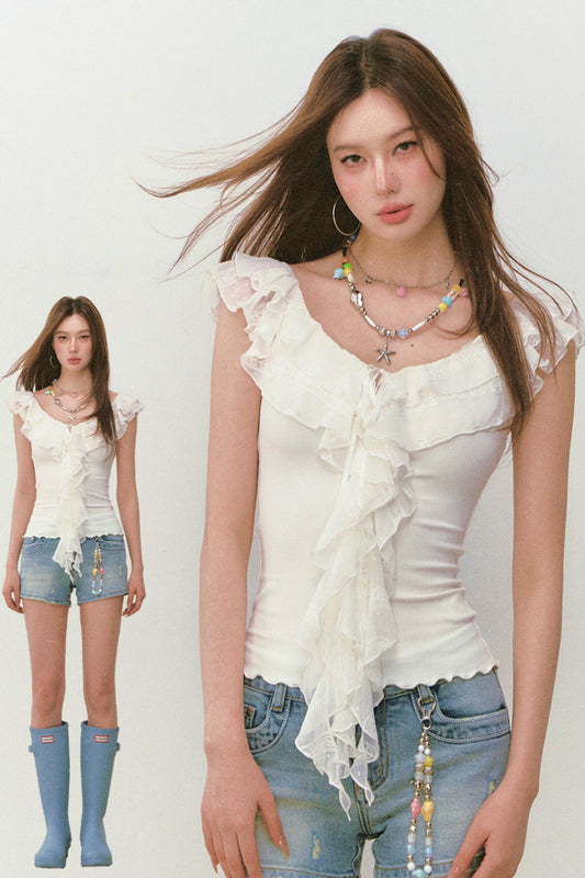 Multi-Layered Lace Ribbon T-Shirt