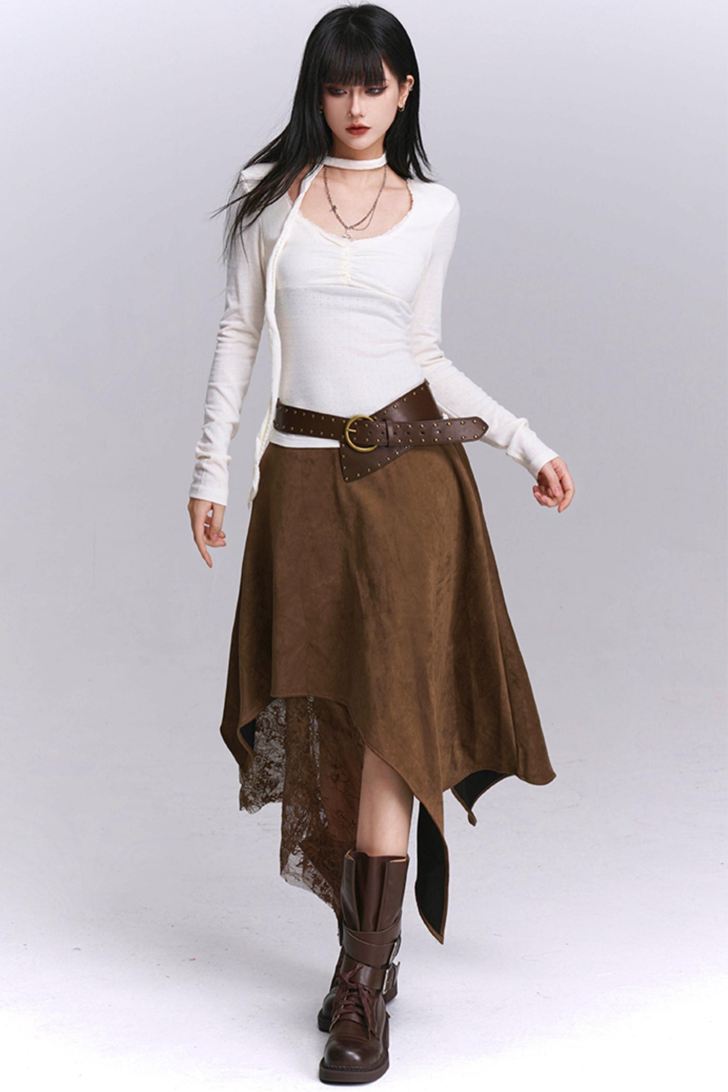 Coffee Suede Skirt