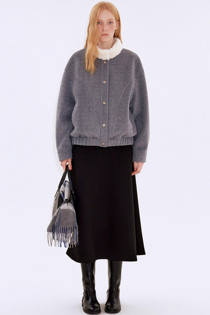 Oatmeal Wool Fur Collar Jacket