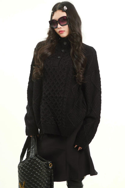 Retro Gray Twist Knitted Sweater