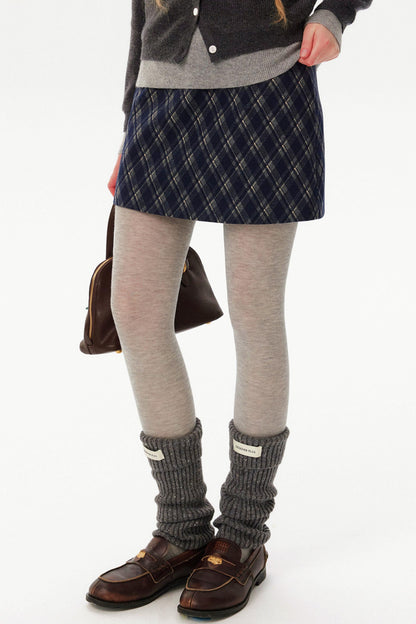 French Retro Plaid Wool Skirt