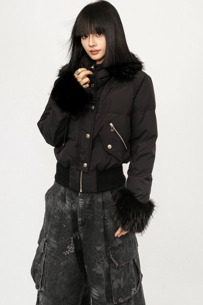 Black Hooded Fur Jacket