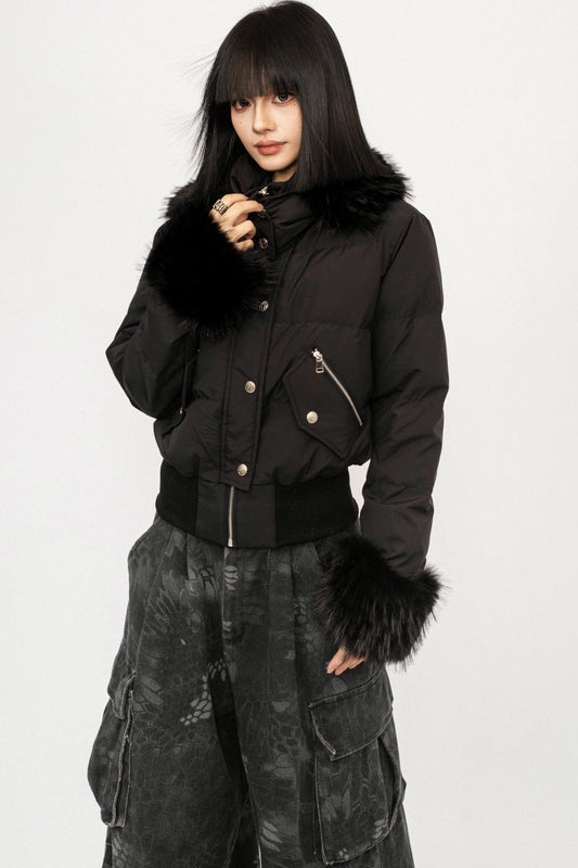 Black Hooded Fur Jacket