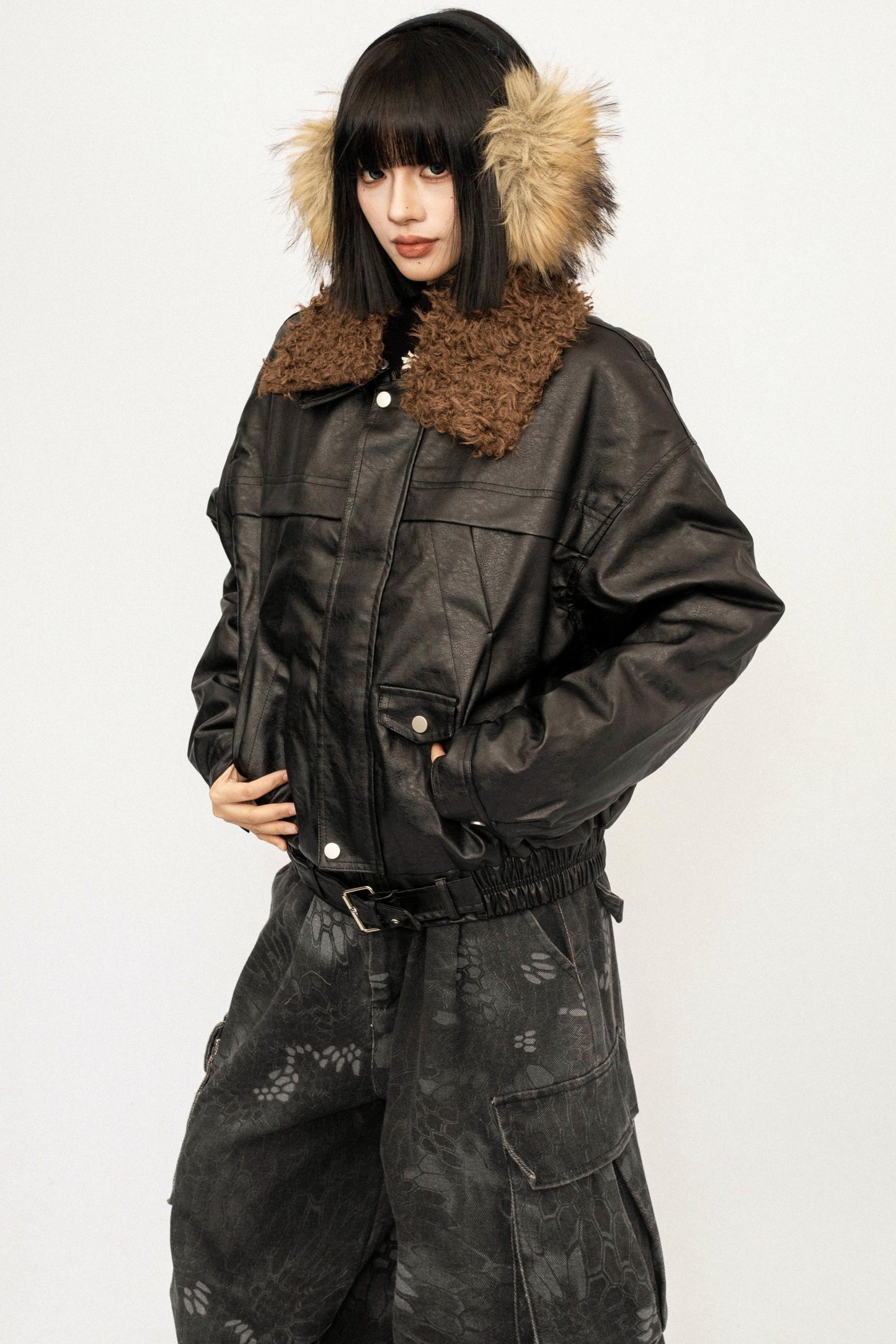 Retro Fur Collar Leather Jacket