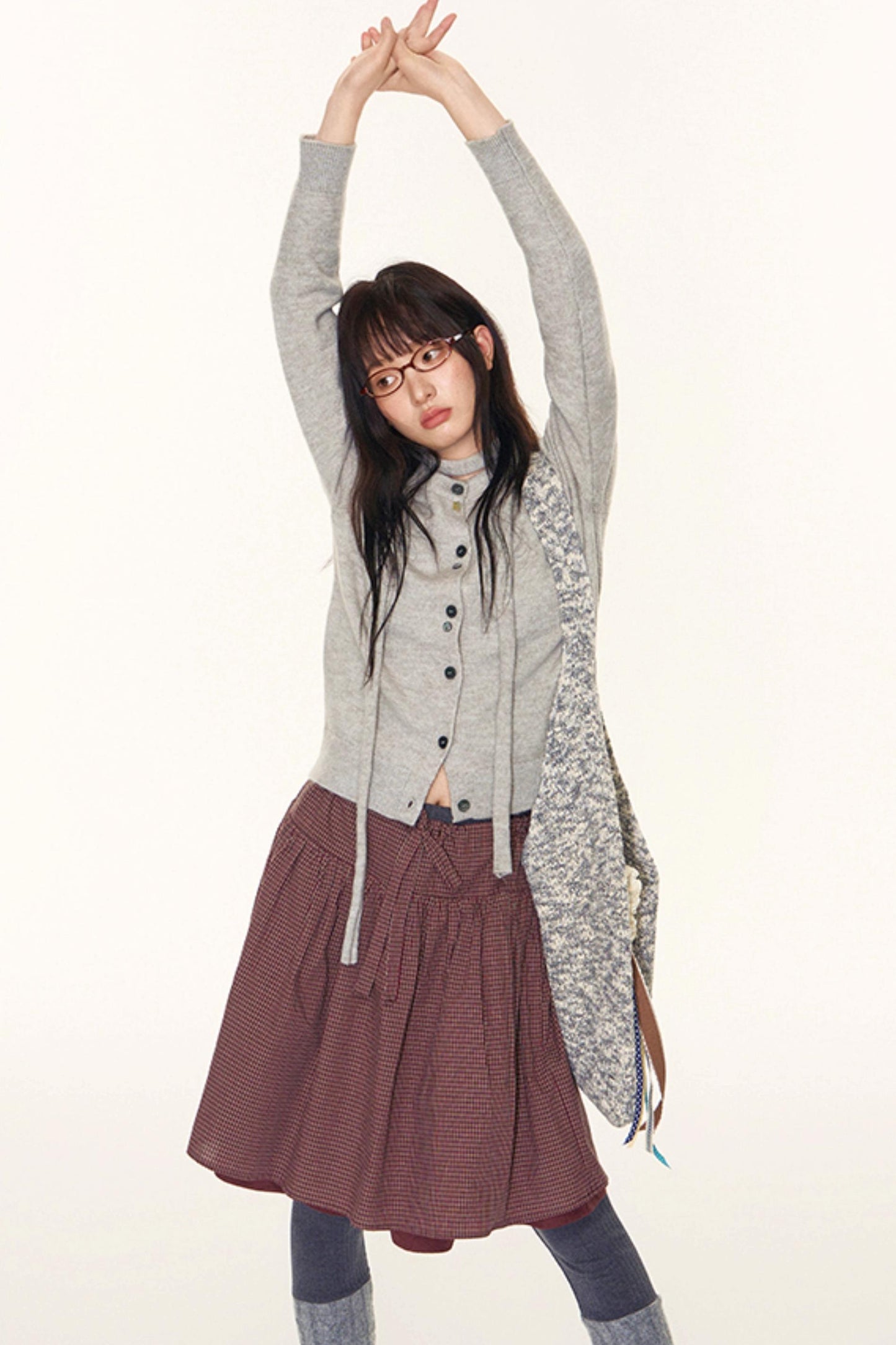 Vintage Lace-Up Plaid Puffy A-Line Skirt