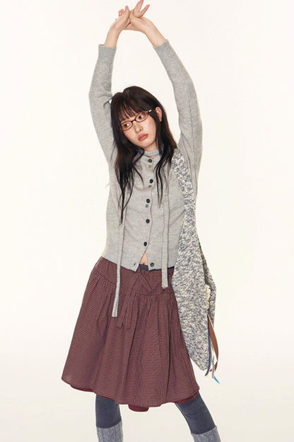 Vintage Lace-Up Plaid Puffy A-Line Skirt