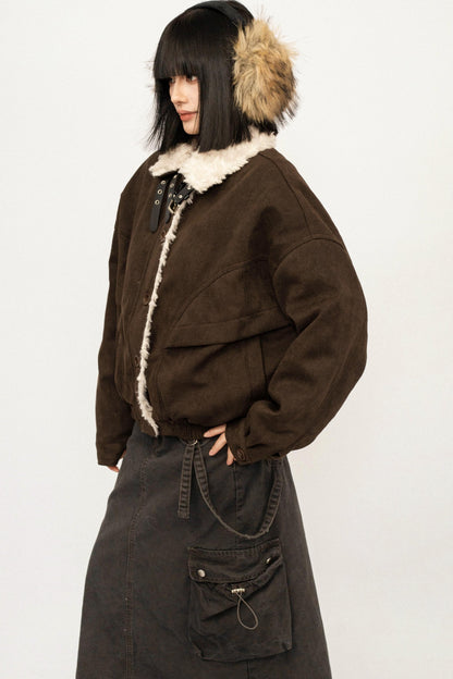 Retro Suede Wool Collar Jacket