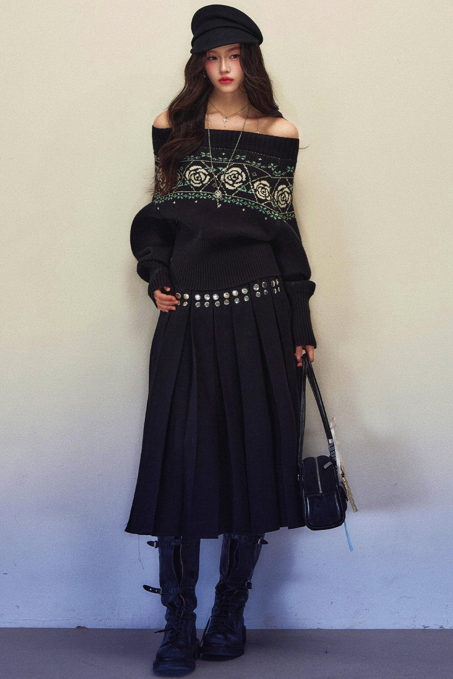 Black Rose Jacquard Sweater