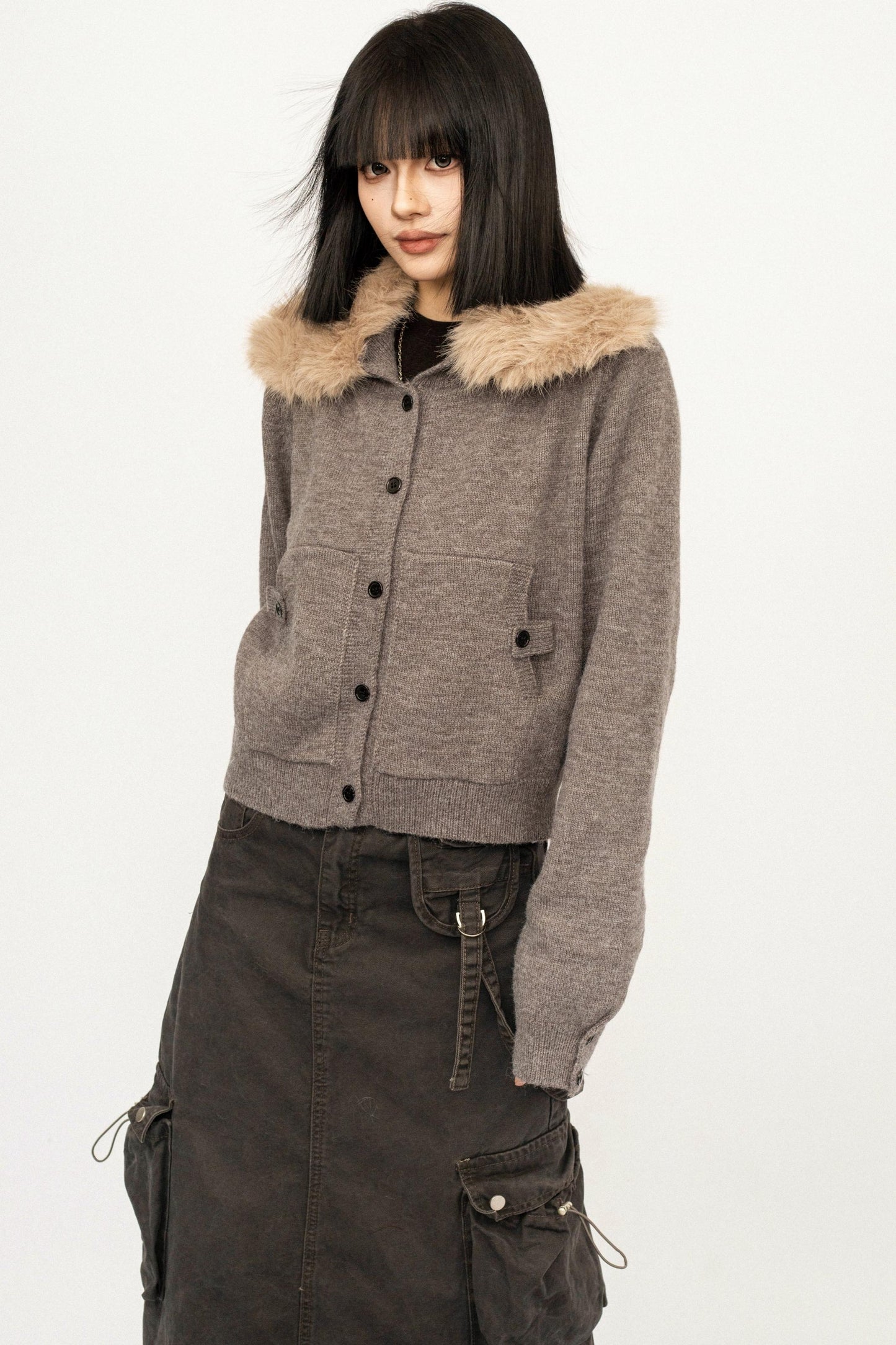 Retro Fur Collar Cardigan Jacket