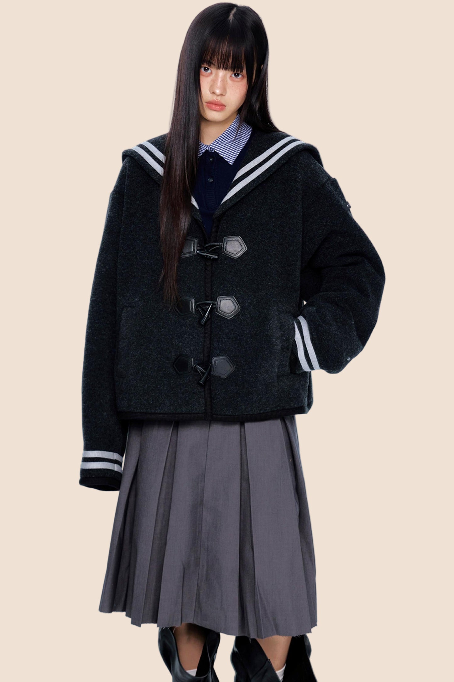 Navy Collar Woolen Coat