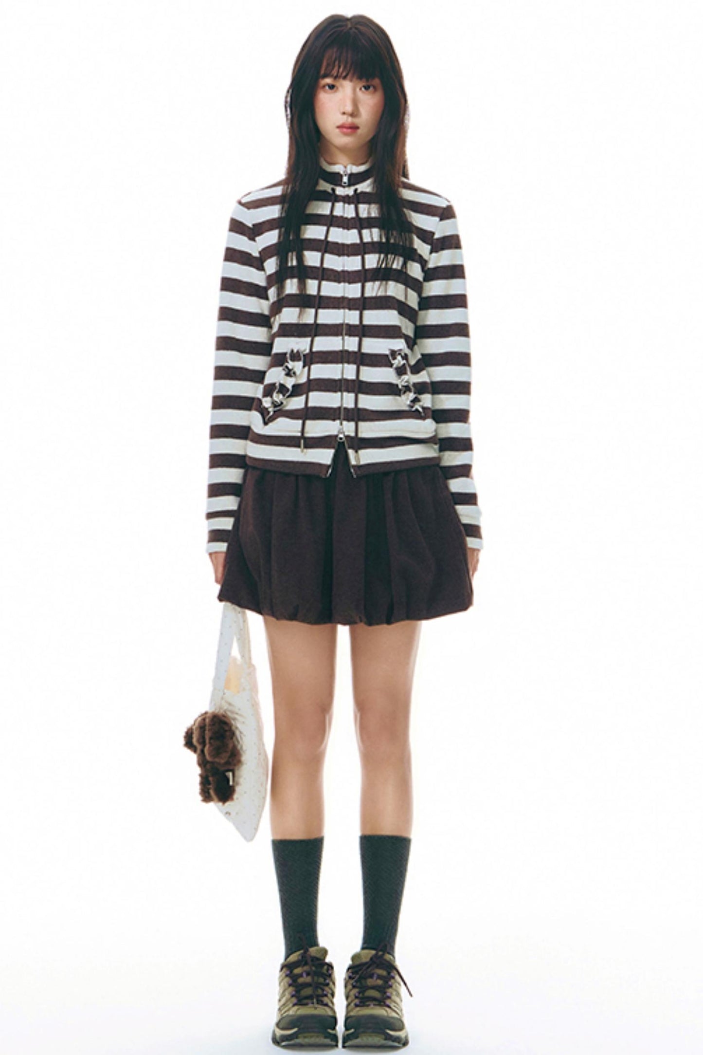 Stand-Up Striped Sweatshirt Jacket Set-Up