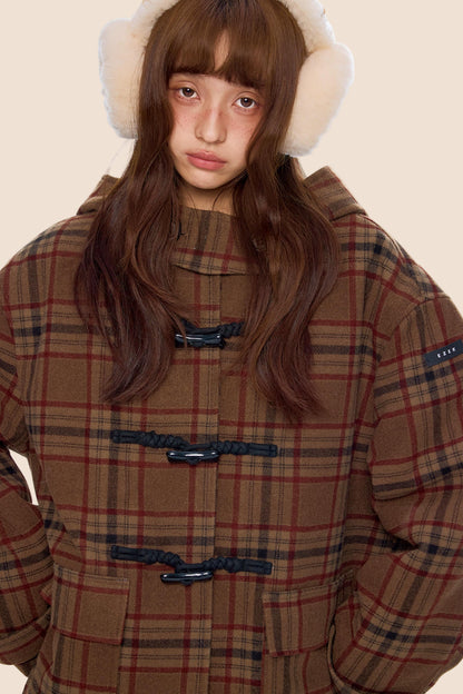 Plaid Toggle Woolen Coat