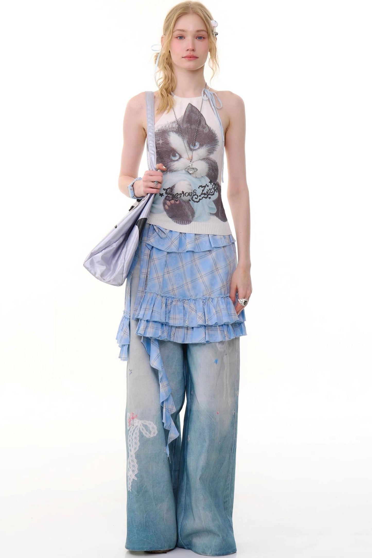 High-Waist Denim Wide-Leg Pants