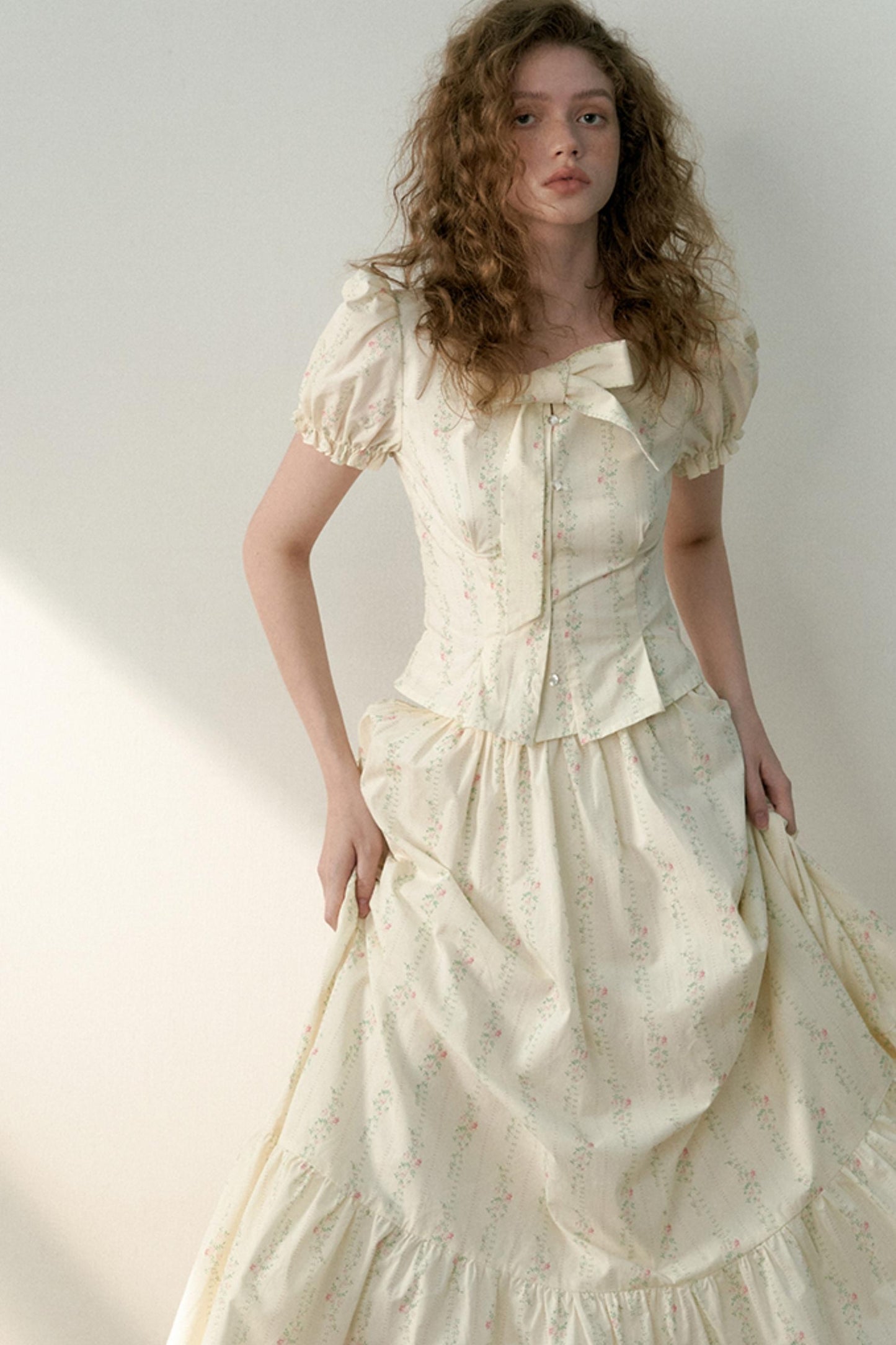 Floral Tie Bubble Sleeve Set-Up