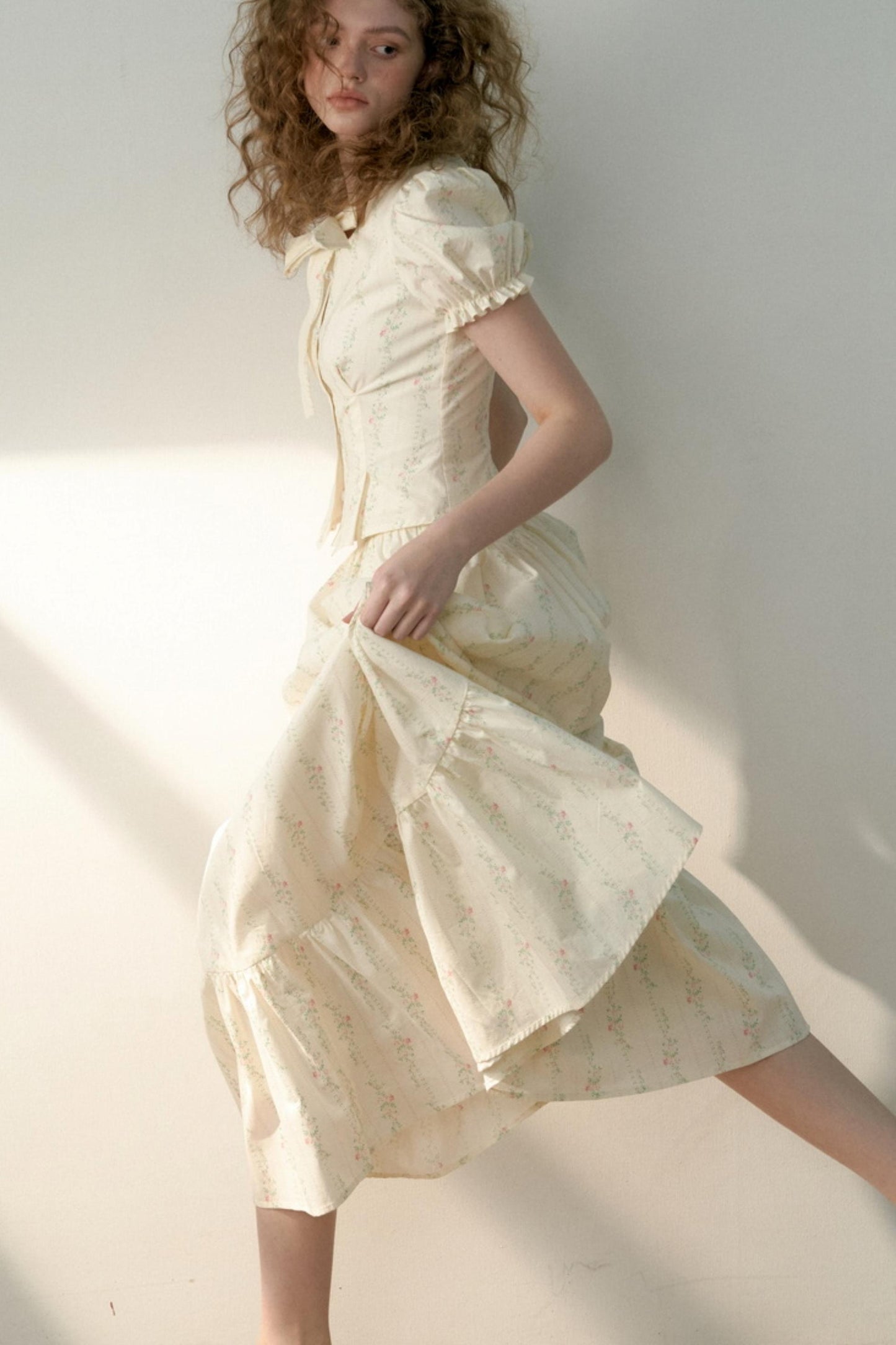 Floral Tie Bubble Sleeve Set-Up