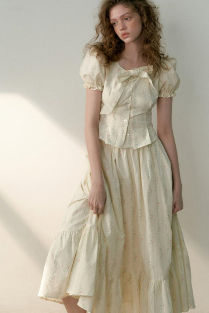 Floral Tie Bubble Sleeve Set-Up