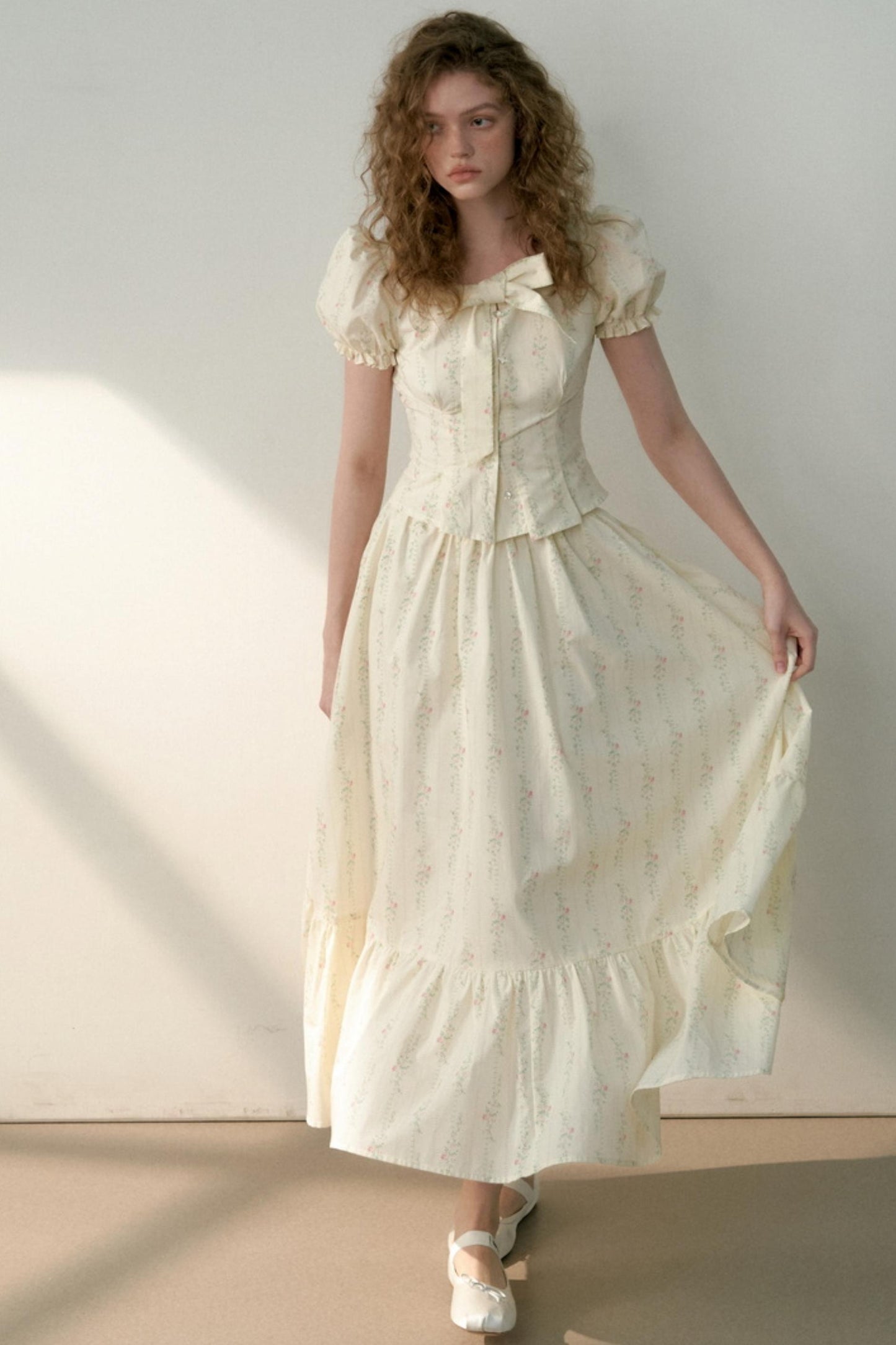 Floral Tie Bubble Sleeve Set-Up