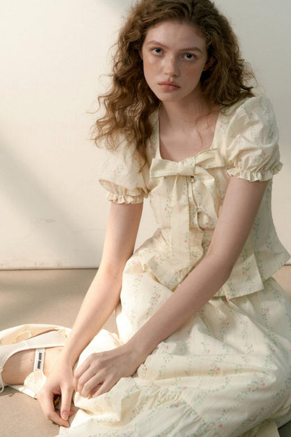 Floral Tie Bubble Sleeve Set-Up