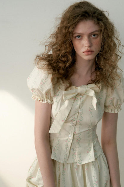 Floral Tie Bubble Sleeve Set-Up