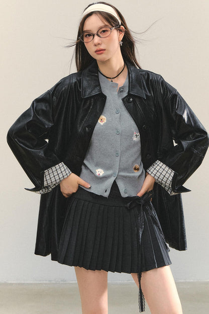 Motorcycle Plaid Leather Jacket