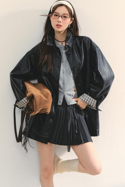 Motorcycle Plaid Leather Jacket