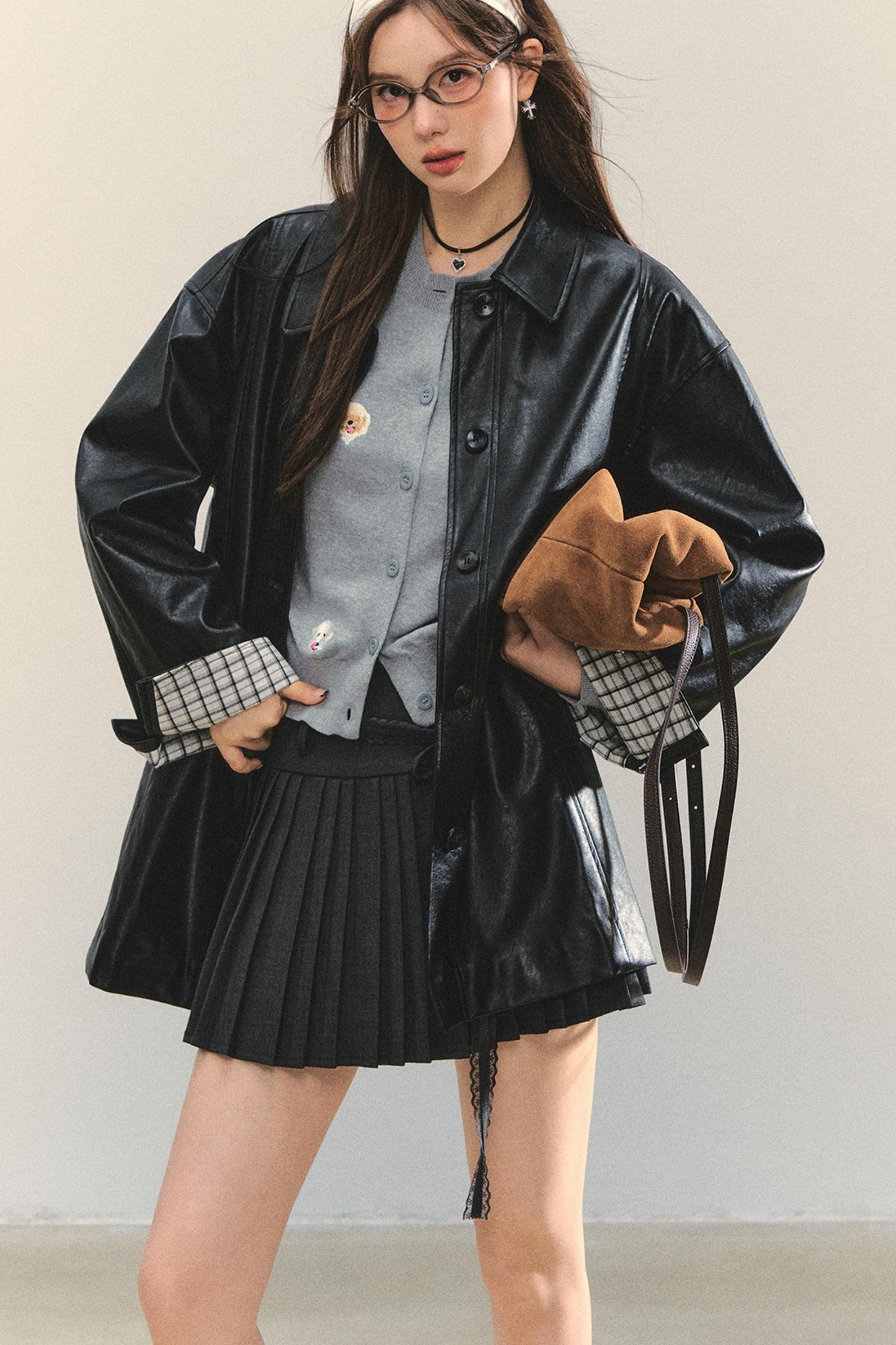 Motorcycle Plaid Leather Jacket