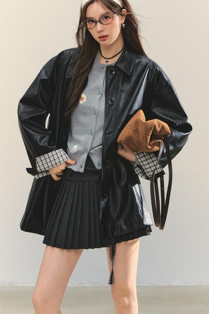 Motorcycle Plaid Leather Jacket