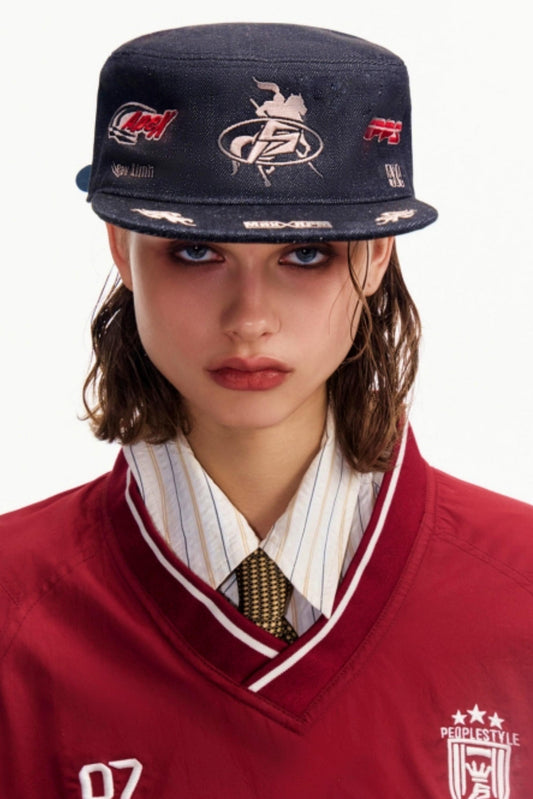 Embroidered Denim Equestrian Hat