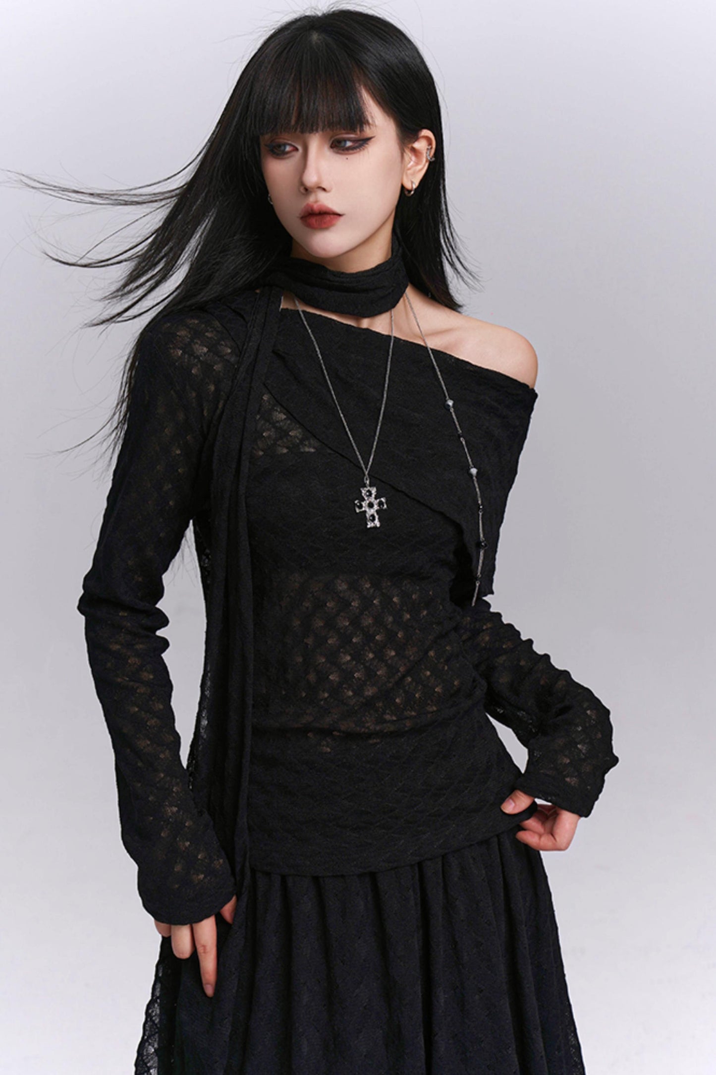 Autumn Red Shoulder Skirt Set-Up