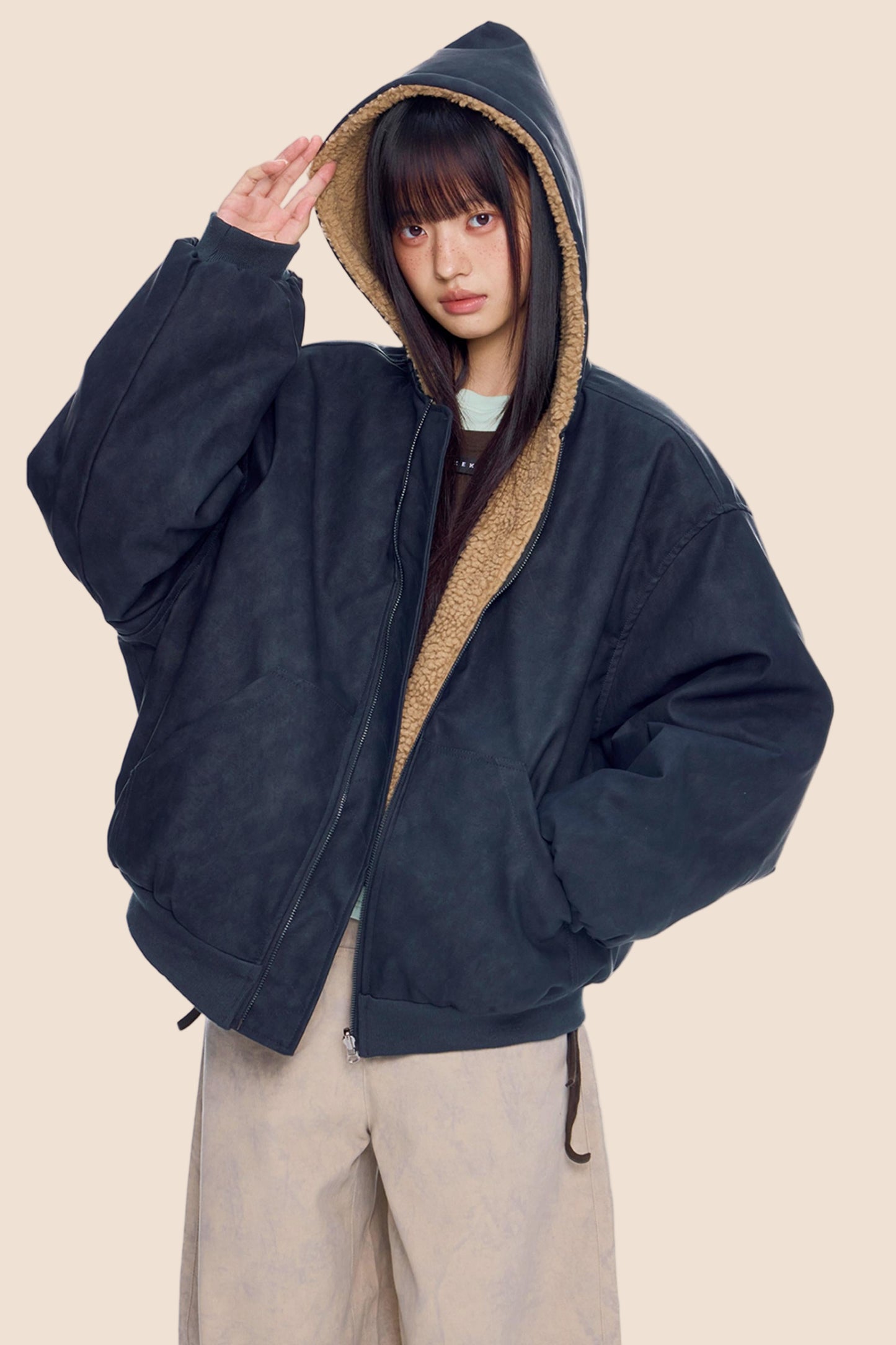 Faux Shearling Color-Block Jacket