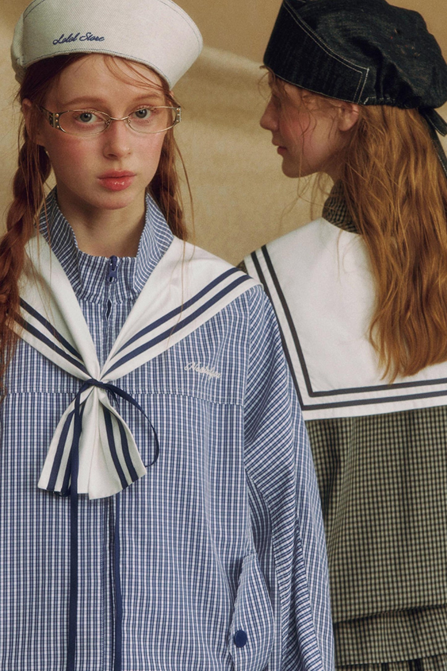 Navy Collar Plaid Jacket Set-Up