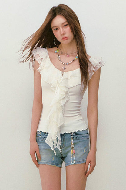 Multi-Layered Lace Ribbon T-Shirt