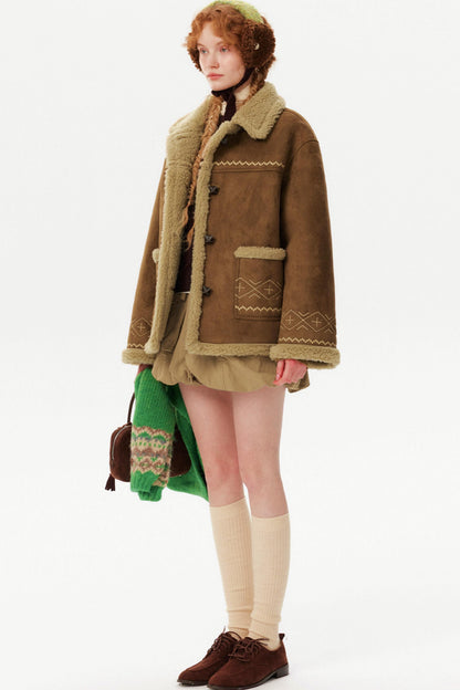 Retro Suede Embroidered Wool Jacket