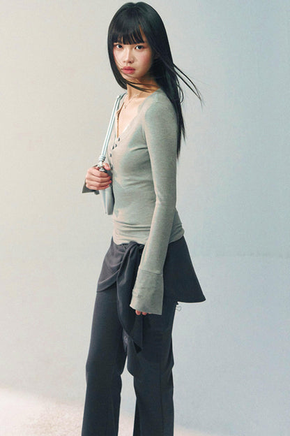 브이넥 슬림 탑