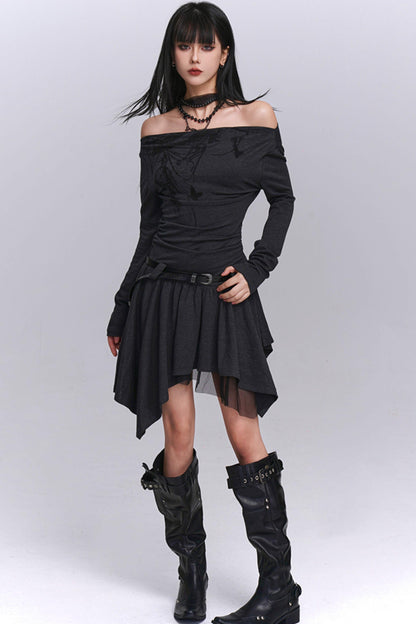 Gray Off-Shoulder Autumn Dress