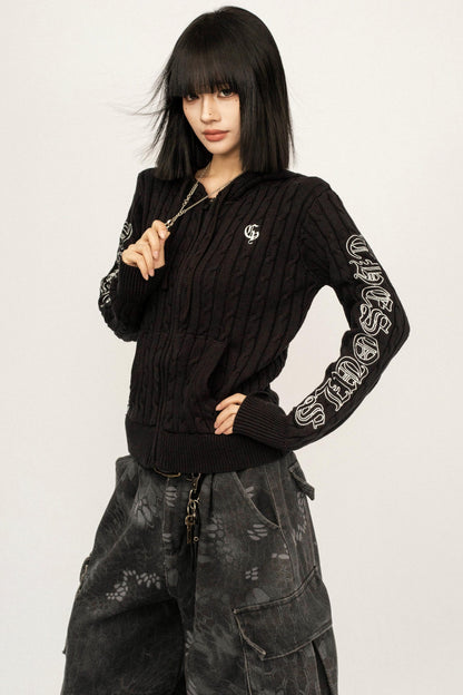 Retro Hooded Knit Cardigan