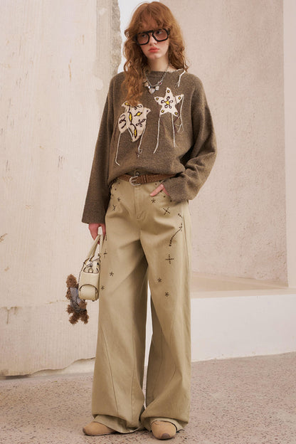 Hot Diamond Loose Wide-Leg Pants