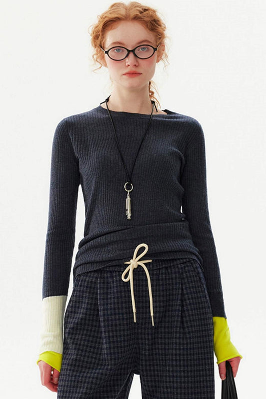 Color-Blocked Wool Blend Sweater