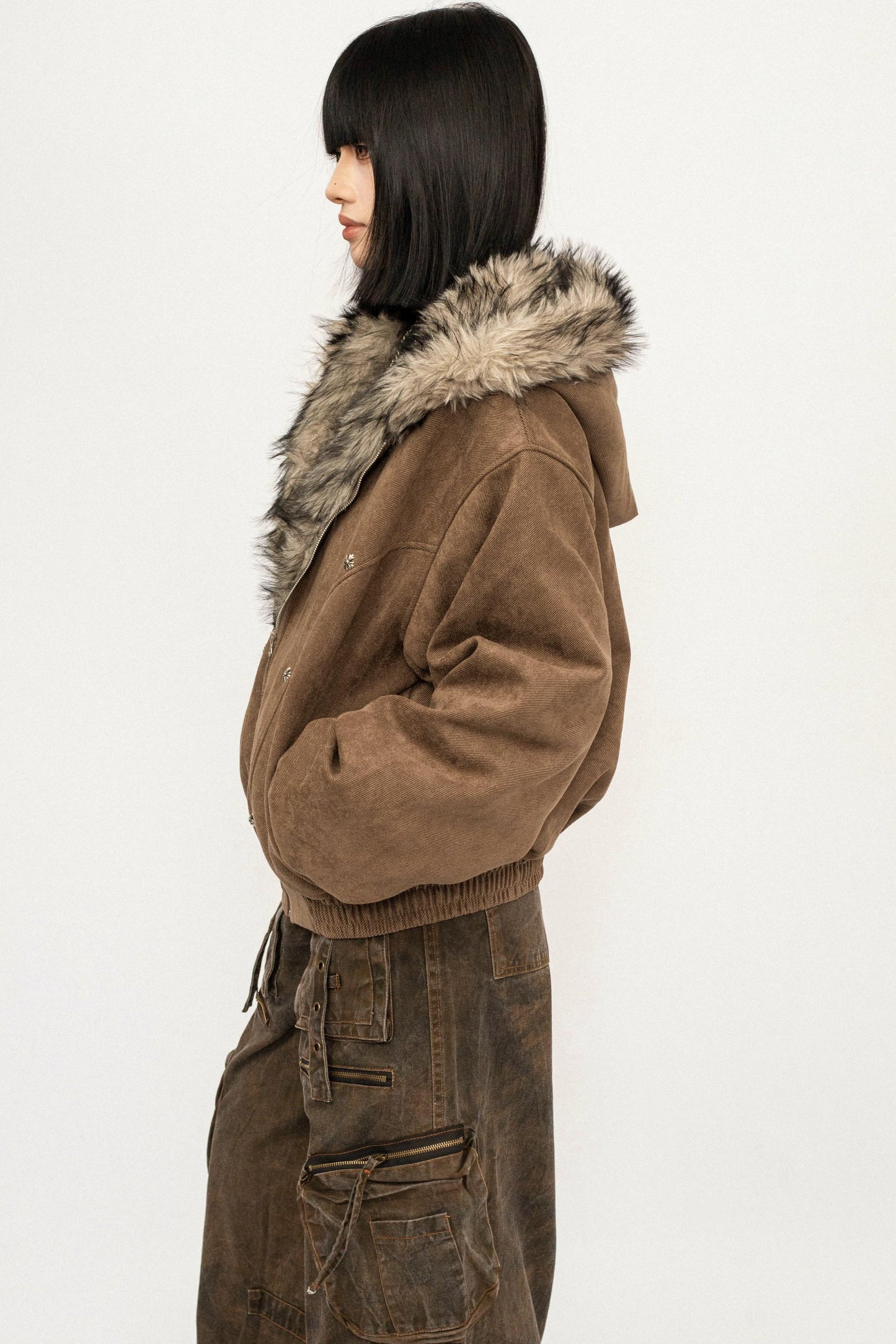 Retro Fur Collar Hooded Jacket