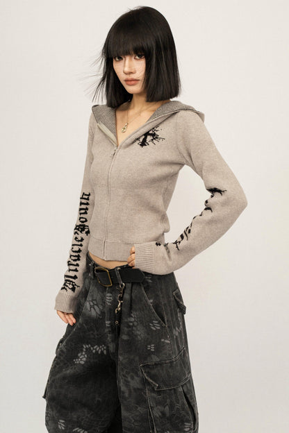 Retro Knit Hooded Cardigan