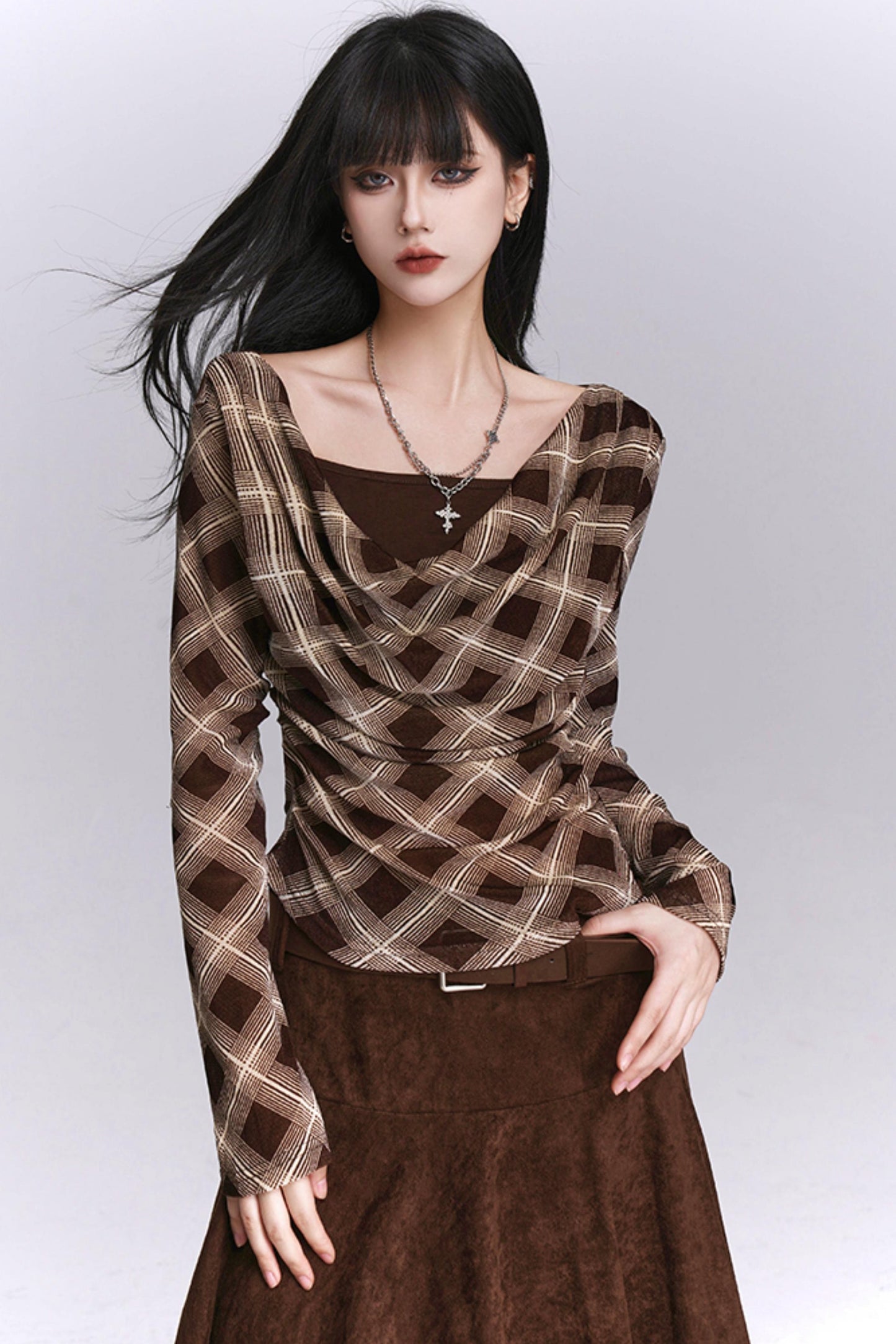 Black And Brown Plaid Top